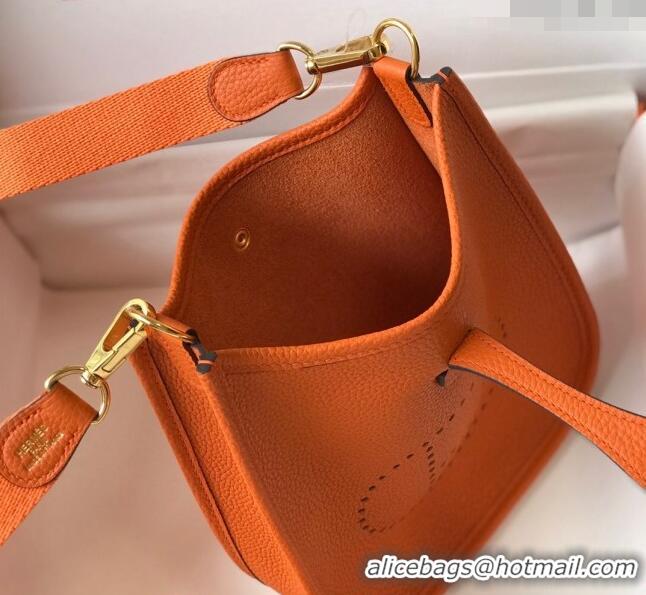 New Fashion Hermes Evelyne Mini Bag 18cm in Togo Leather H1048 Orange 2023 (Half Handmade)