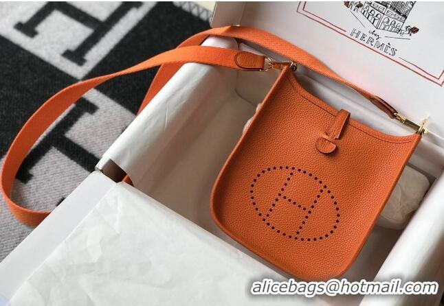 New Fashion Hermes Evelyne Mini Bag 18cm in Togo Leather H1048 Orange 2023 (Half Handmade)