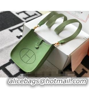 Top Quality Hermes Evelyne Mini Bag 18cm in Togo Leather H1048 Avocado Green 2023 (Half Handmade)