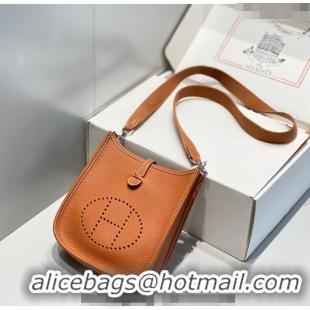 Unique Grade  Hermes Evelyne Mini Bag 18cm in Togo Leather H1048 Brown/Silver 2023 (Half Handmade)