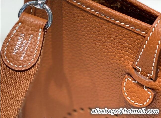 Unique Grade  Hermes Evelyne Mini Bag 18cm in Togo Leather H1048 Brown/Silver 2023 (Half Handmade)