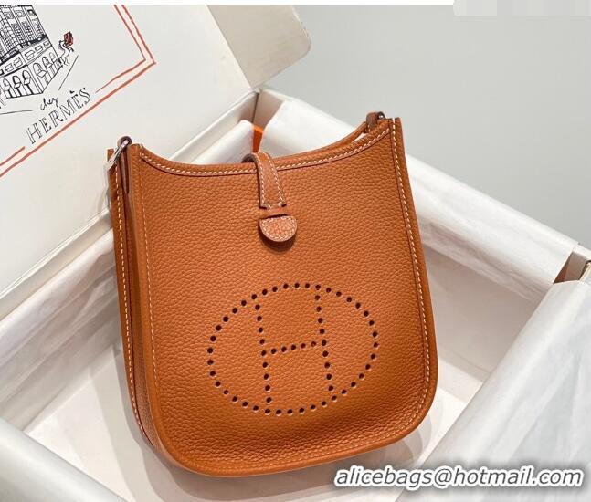 Unique Grade  Hermes Evelyne Mini Bag 18cm in Togo Leather H1048 Brown/Silver 2023 (Half Handmade)