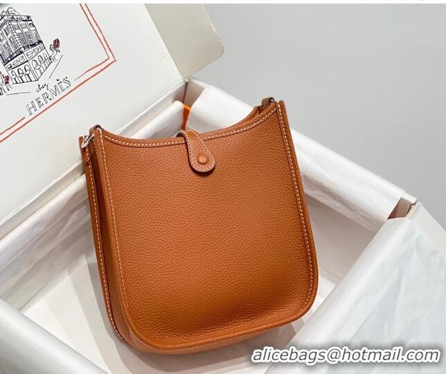 Unique Grade  Hermes Evelyne Mini Bag 18cm in Togo Leather H1048 Brown/Silver 2023 (Half Handmade)