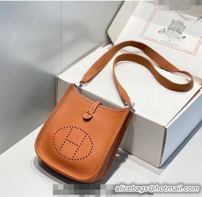 Unique Grade  Hermes Evelyne Mini Bag 18cm in Togo Leather H1048 Brown/Silver 2023 (Half Handmade)