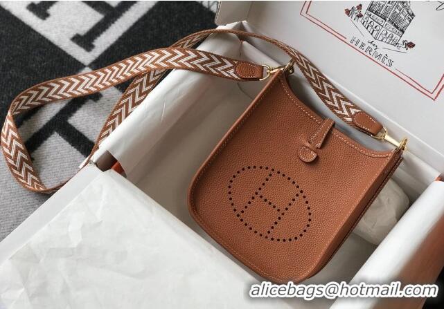 Good Product Hermes Evelyne Mini Bag 18cm in Togo Leather H1048 Brown/Silver 2023 (Half Handmade)