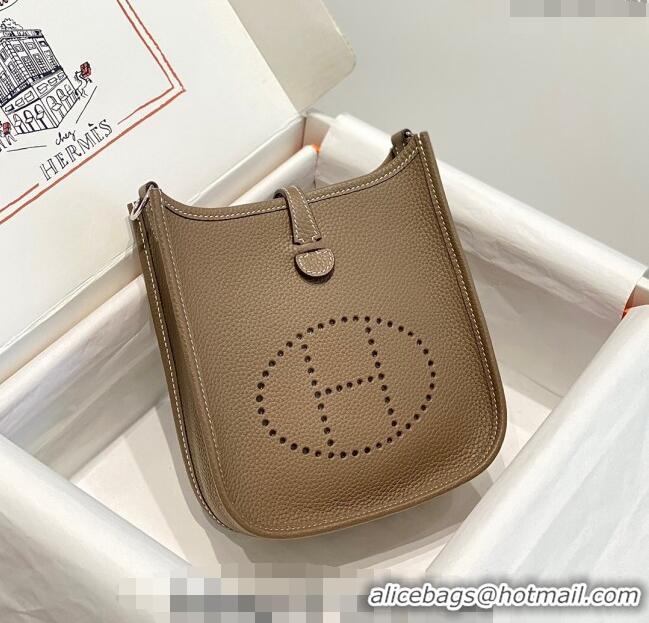 Most Popular Hermes Evelyne Mini Bag 18cm in Togo Leather H1048 Elephant Grey/Silver 2023 (Half Handmade)