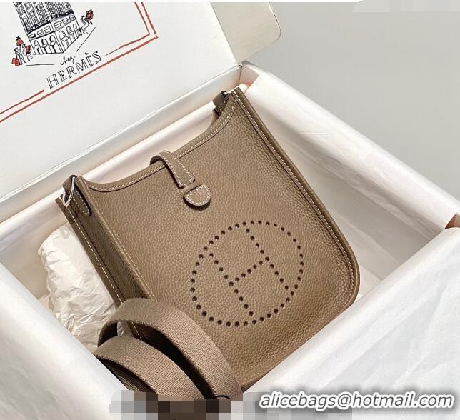 Most Popular Hermes Evelyne Mini Bag 18cm in Togo Leather H1048 Elephant Grey/Silver 2023 (Half Handmade)