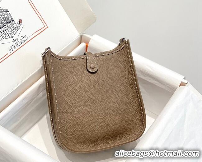 Most Popular Hermes Evelyne Mini Bag 18cm in Togo Leather H1048 Elephant Grey/Silver 2023 (Half Handmade)