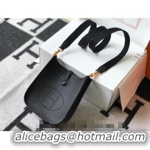 Most Popular Hermes Evelyne Mini Bag 18cm in Togo Leather H1048 Black/Gold 2023 (Half Handmade)