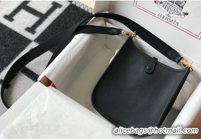 Most Popular Hermes Evelyne Mini Bag 18cm in Togo Leather H1048 Black/Gold 2023 (Half Handmade)