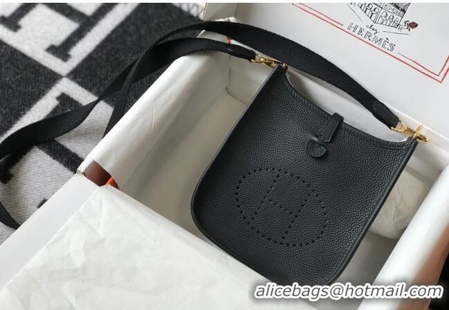 Most Popular Hermes Evelyne Mini Bag 18cm in Togo Leather H1048 Black/Gold 2023 (Half Handmade)