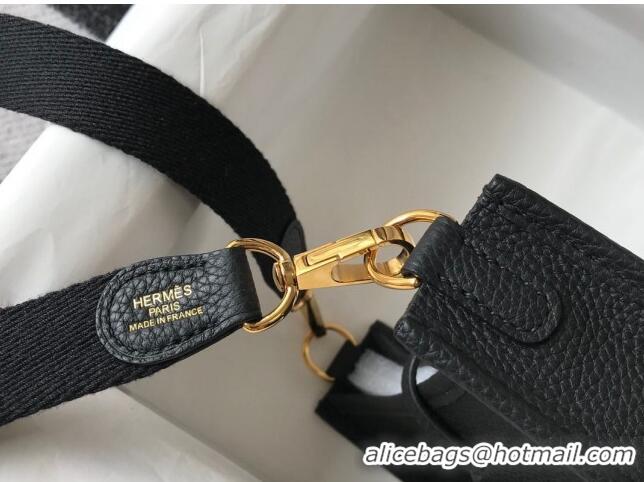 Most Popular Hermes Evelyne Mini Bag 18cm in Togo Leather H1048 Black/Gold 2023 (Half Handmade)