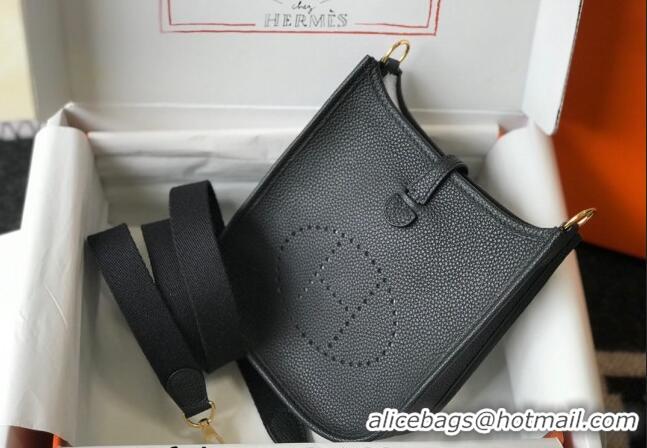 Most Popular Hermes Evelyne Mini Bag 18cm in Togo Leather H1048 Black/Gold 2023 (Half Handmade)