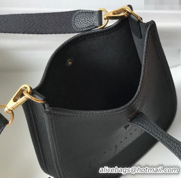 Most Popular Hermes Evelyne Mini Bag 18cm in Togo Leather H1048 Black/Gold 2023 (Half Handmade)