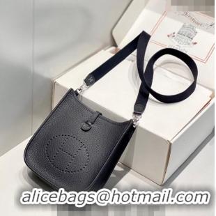 Best Price Hermes Evelyne Mini Bag 18cm in Togo Leather H1048 Black/Silver 2023 (Half Handmade)