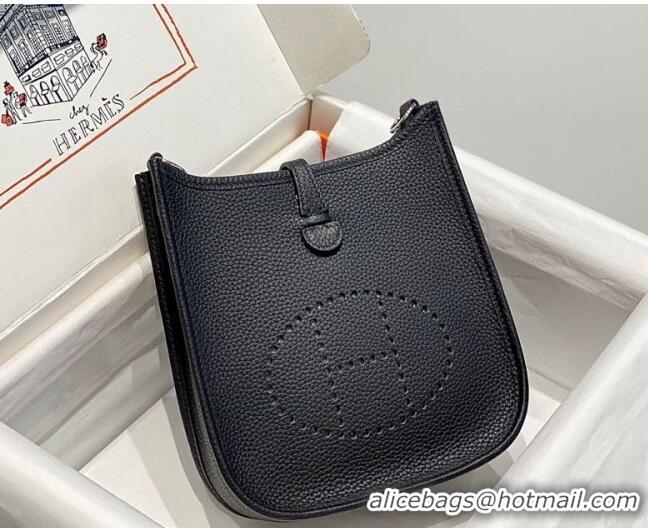 Best Price Hermes Evelyne Mini Bag 18cm in Togo Leather H1048 Black/Silver 2023 (Half Handmade)