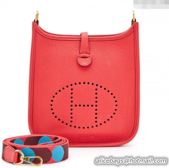 Trendy Design Hermes Mini Evelyne TPM Bag in Original Clemence Leather H1048 Rouge De Coeur 2024 (Full Handmade)