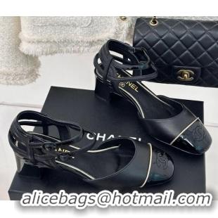 Low Price Chanel Calfskin Heel Sandals 4.5/8.5cm with Double Ankle Strap Black 424040