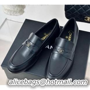 Good Product Chanel Shiny Calfskin Loafers G45504 Black 424046