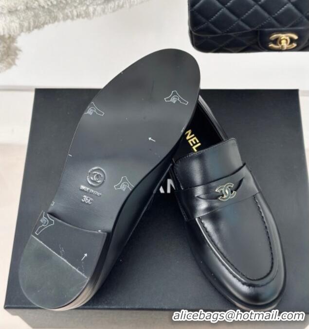 Good Product Chanel Shiny Calfskin Loafers G45504 Black 424046