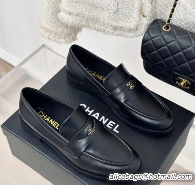 Good Product Chanel Shiny Calfskin Loafers G45504 Black 424046