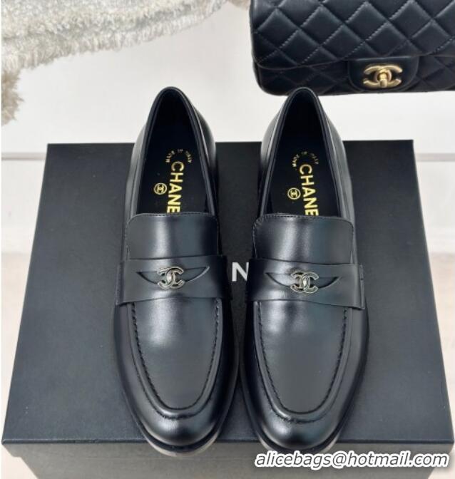 Good Product Chanel Shiny Calfskin Loafers G45504 Black 424046