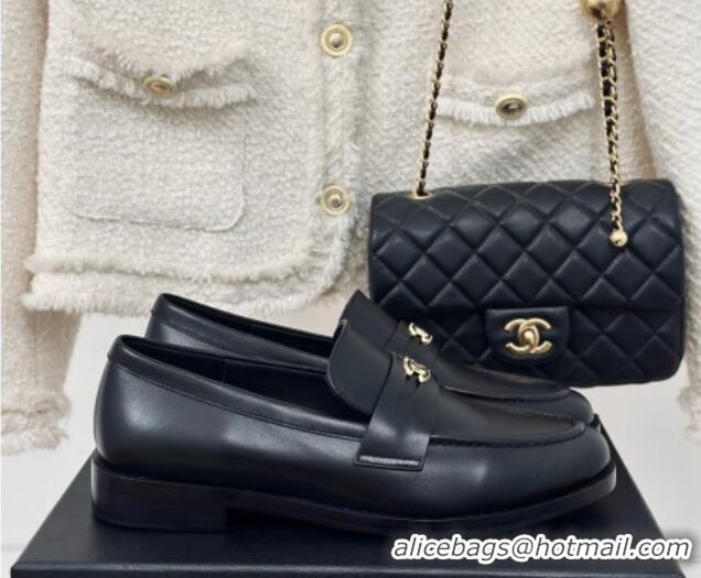 Good Product Chanel Shiny Calfskin Loafers G45504 Black 424046