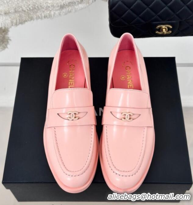 Good Quality Chanel Shiny Calfskin Loafers G45504 Pink 424047