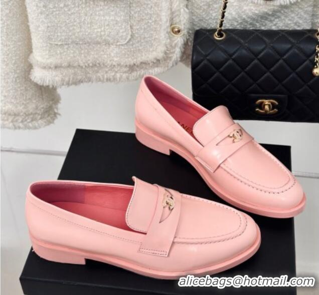 Good Quality Chanel Shiny Calfskin Loafers G45504 Pink 424047