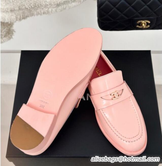 Good Quality Chanel Shiny Calfskin Loafers G45504 Pink 424047