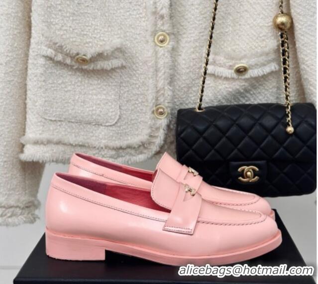 Good Quality Chanel Shiny Calfskin Loafers G45504 Pink 424047