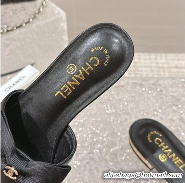 Purchase Chanel Lambskin Flat Slide Sandals with Bow G45691 Black 424055