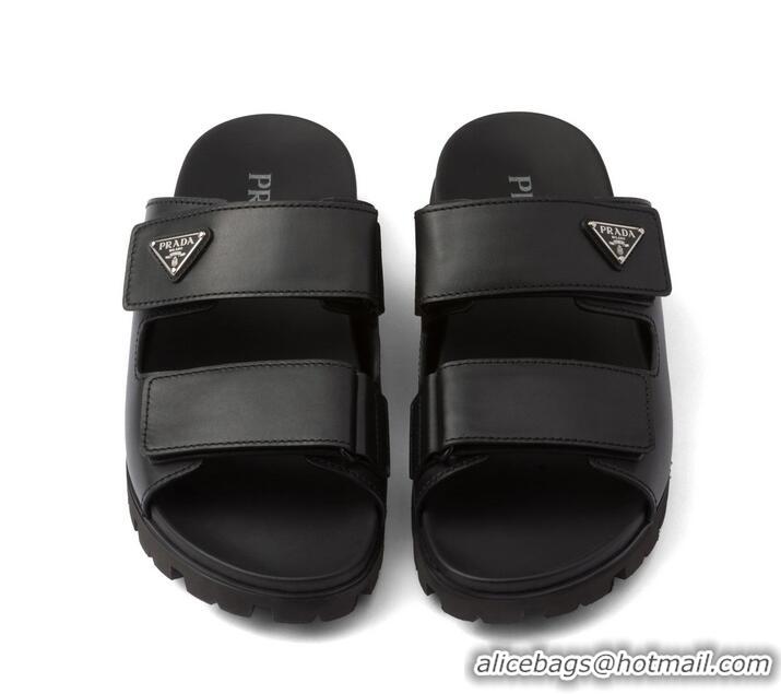 Grade Promotional Prada Leather Strap Sandals PA3129 Black