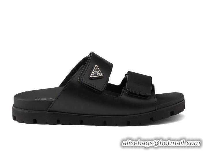 Grade Promotional Prada Leather Strap Sandals PA3129 Black