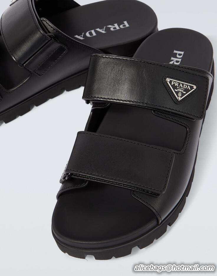 Grade Promotional Prada Leather Strap Sandals PA3129 Black