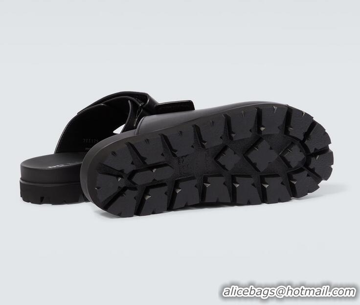 Grade Promotional Prada Leather Strap Sandals PA3129 Black