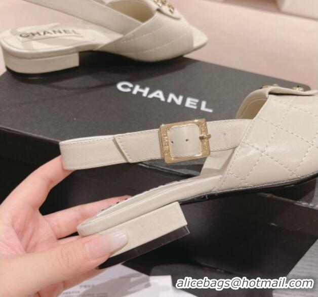 Buy Discount Chanel Quilted Lambskin Flat Sandals with Folder CC White 424058