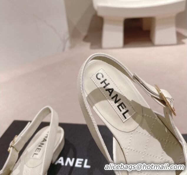 Buy Discount Chanel Quilted Lambskin Flat Sandals with Folder CC White 424058