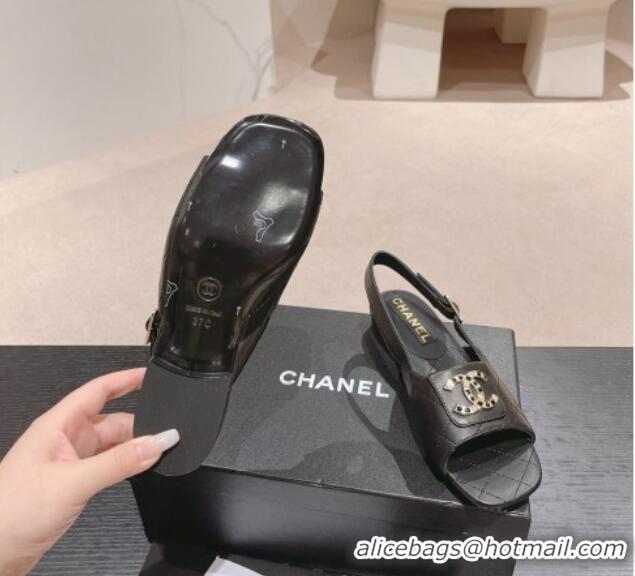 Charming Chanel Quilted Lambskin Flat Sandals with Folder CC Black 2024 424059