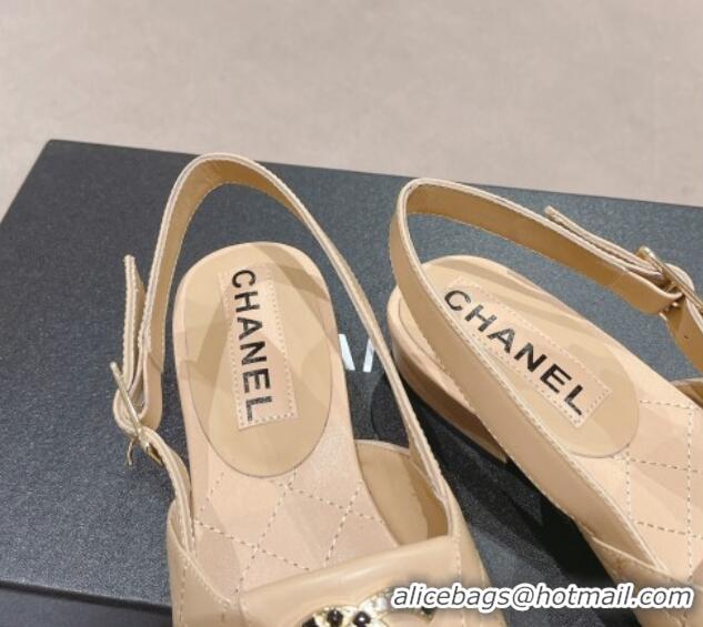 Stylish Chanel Quilted Lambskin Flat Sandals with Folder CC Beige 424060