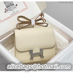 Popular Style Hermes Constance Bag 18cm in Epsom Leather H3037 Cream White/Silver 2023 (Half Handmade)