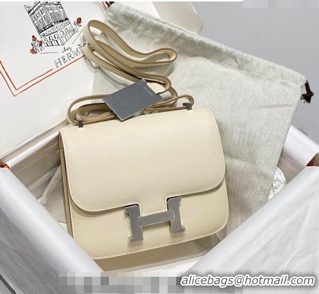 Popular Style Hermes Constance Bag 18cm in Epsom Leather H3037 Cream White/Silver 2023 (Half Handmade)