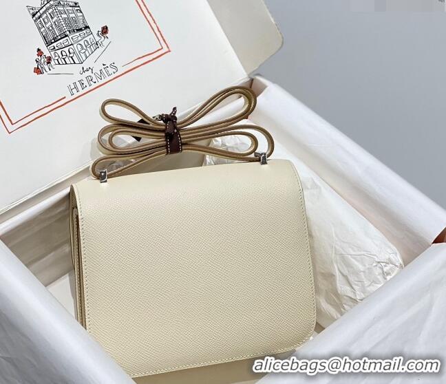 Popular Style Hermes Constance Bag 18cm in Epsom Leather H3037 Cream White/Silver 2023 (Half Handmade)