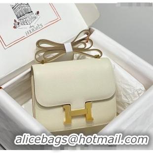 Luxury Cheap Hermes Constance Bag 18cm in Epsom Leather H3037 Cream White/Gold 2023 (Half Handmade)