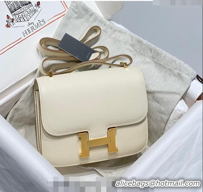 Luxury Cheap Hermes Constance Bag 18cm in Epsom Leather H3037 Cream White/Gold 2023 (Half Handmade)