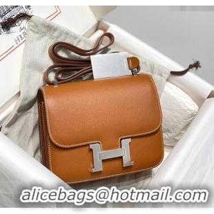 Top Grade Hermes Constance Bag 18cm in Epsom Leather H3037 Brown/Silver 2023 (Half Handmade)