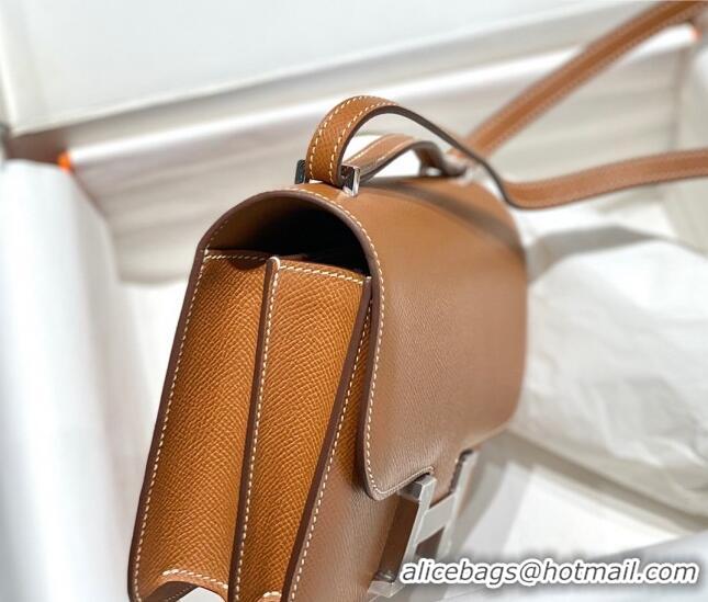 Top Grade Hermes Constance Bag 18cm in Epsom Leather H3037 Brown/Silver 2023 (Half Handmade)