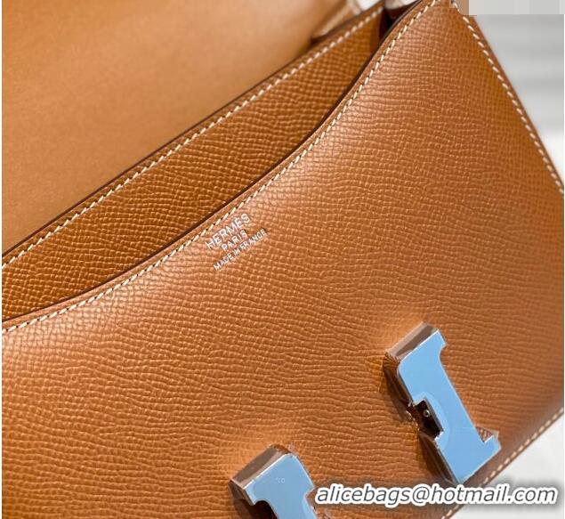 Top Grade Hermes Constance Bag 18cm in Epsom Leather H3037 Brown/Silver 2023 (Half Handmade)