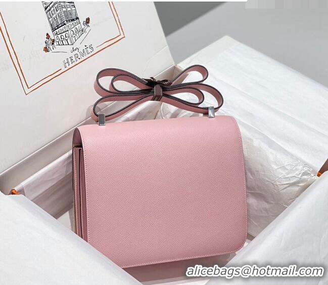 New Fashion Hermes Classic Constance Bag 23cm in Epsom Leather H3038 3Q Cream Pink/Silver 2023