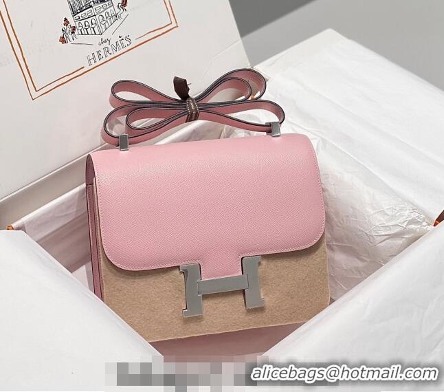 New Fashion Hermes Classic Constance Bag 23cm in Epsom Leather H3038 3Q Cream Pink/Silver 2023